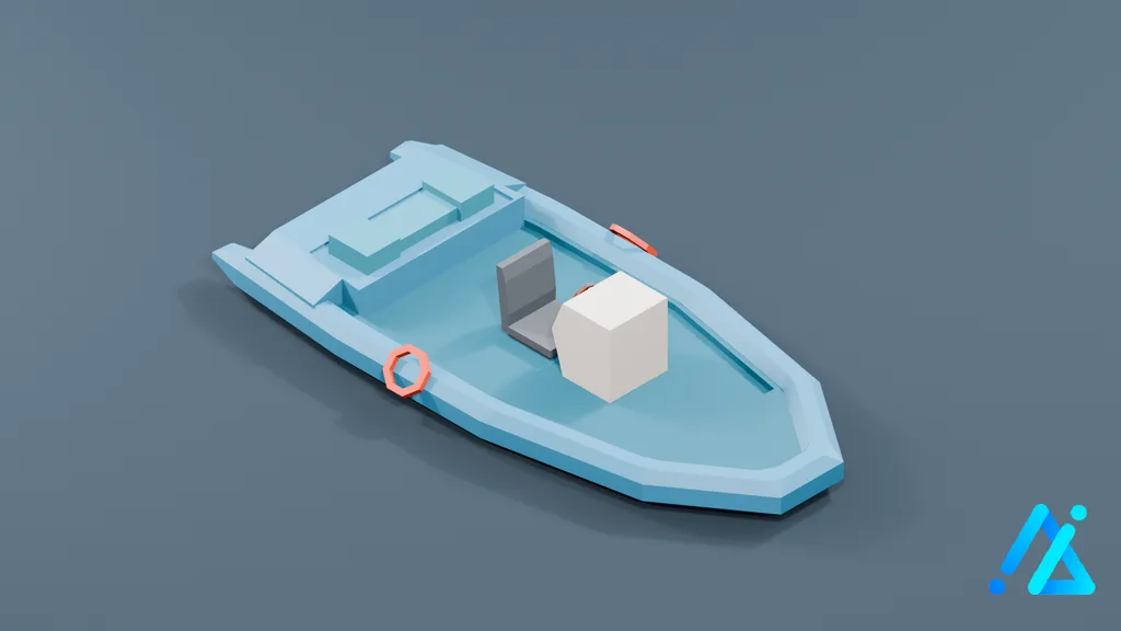 Low-Poly Blue Motor Boat 01 — 3D model preview