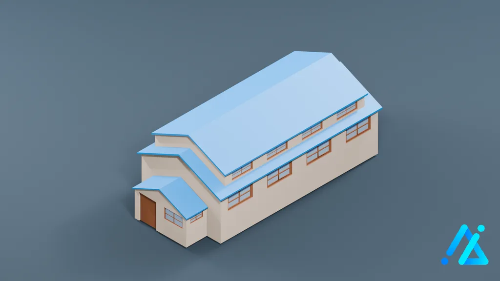 Low-Poly Industrial Building 03 — 3D model preview