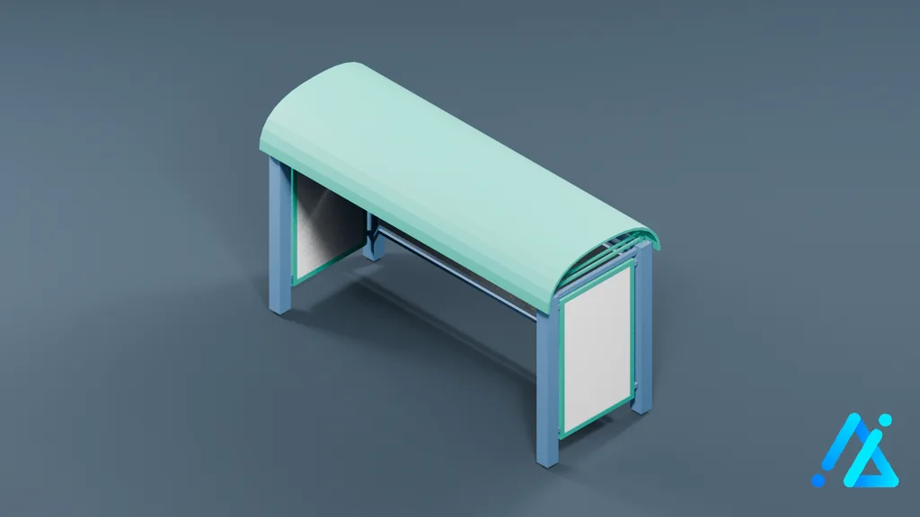 Low-Poly Covered Bus Stop 02 — 3D model preview