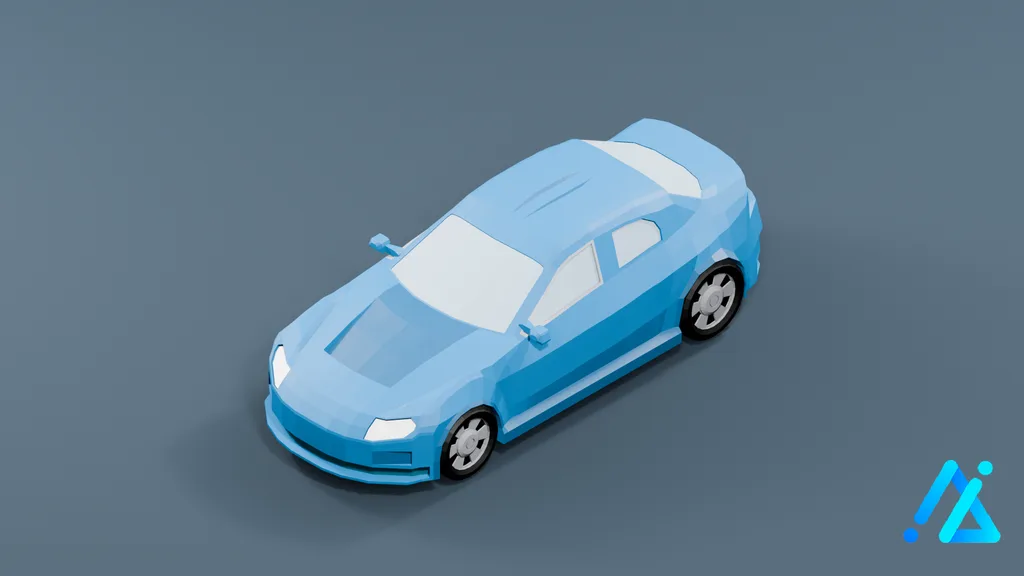 Low-Poly Blue Sedan — 3D model preview