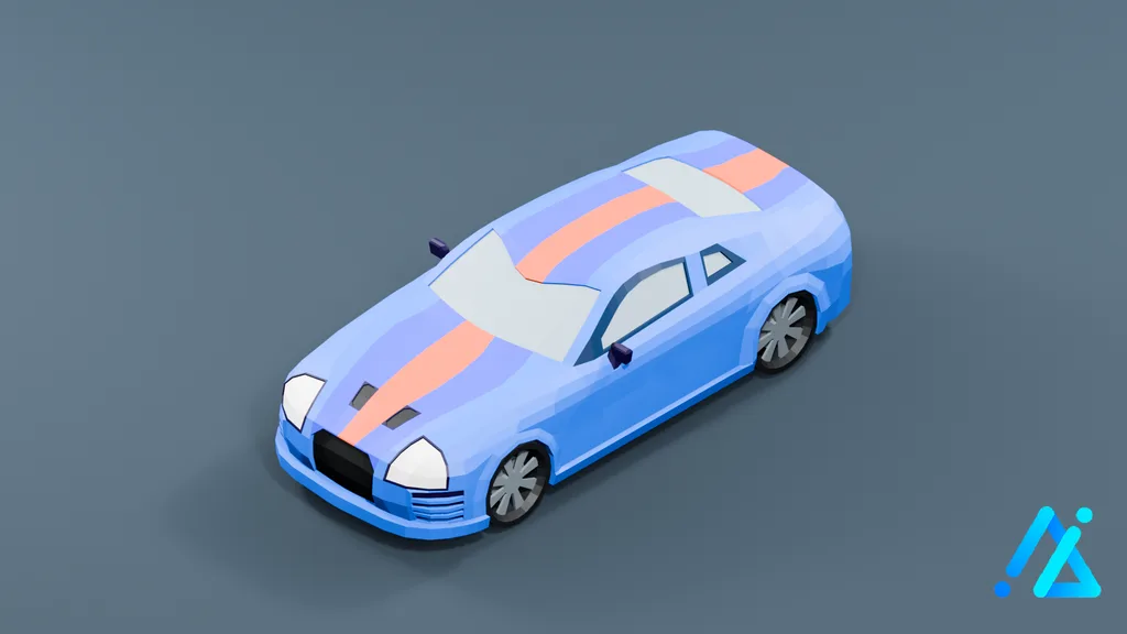 Low-Poly Blue Racing Car — 3D model preview