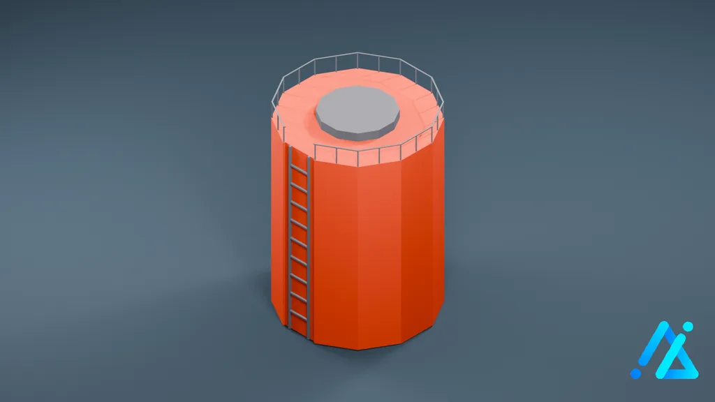 Low-Poly Orange Storage Cistern 01 — 3D model preview