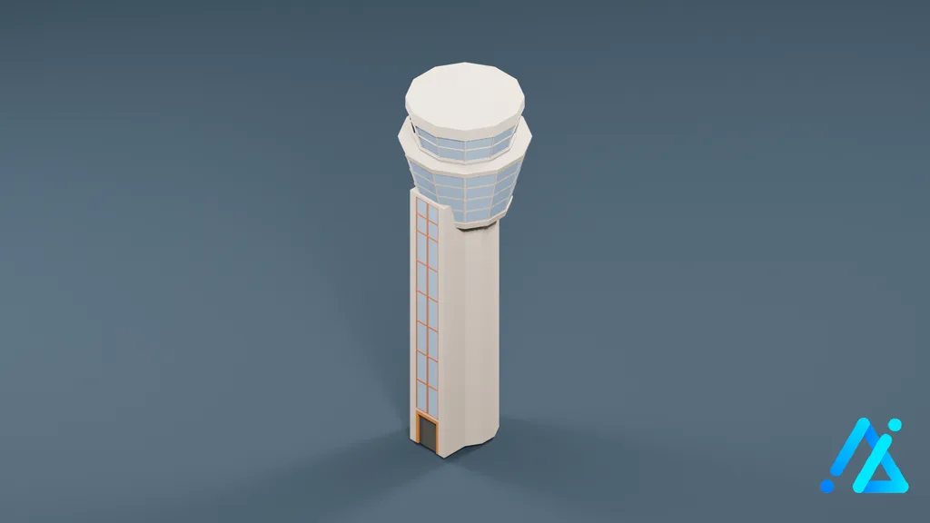 Low-Poly Control Tower 01 — 3D model preview