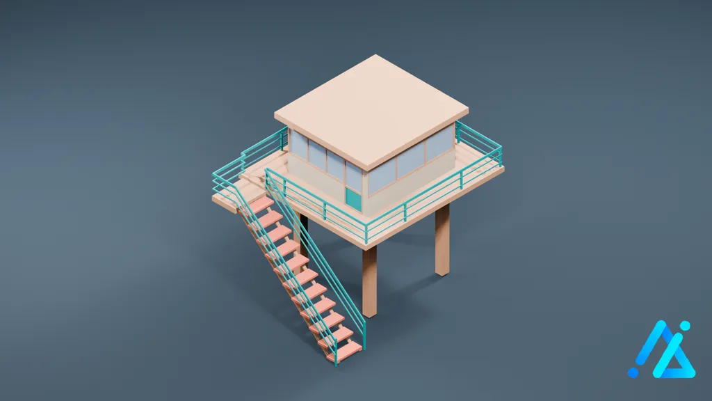 Low-Poly Control Tower 02 — 3D model preview