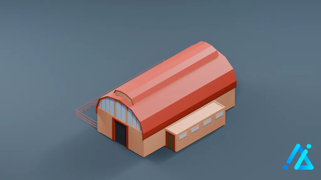 Low-Poly Farm Cowshed — 3D model preview