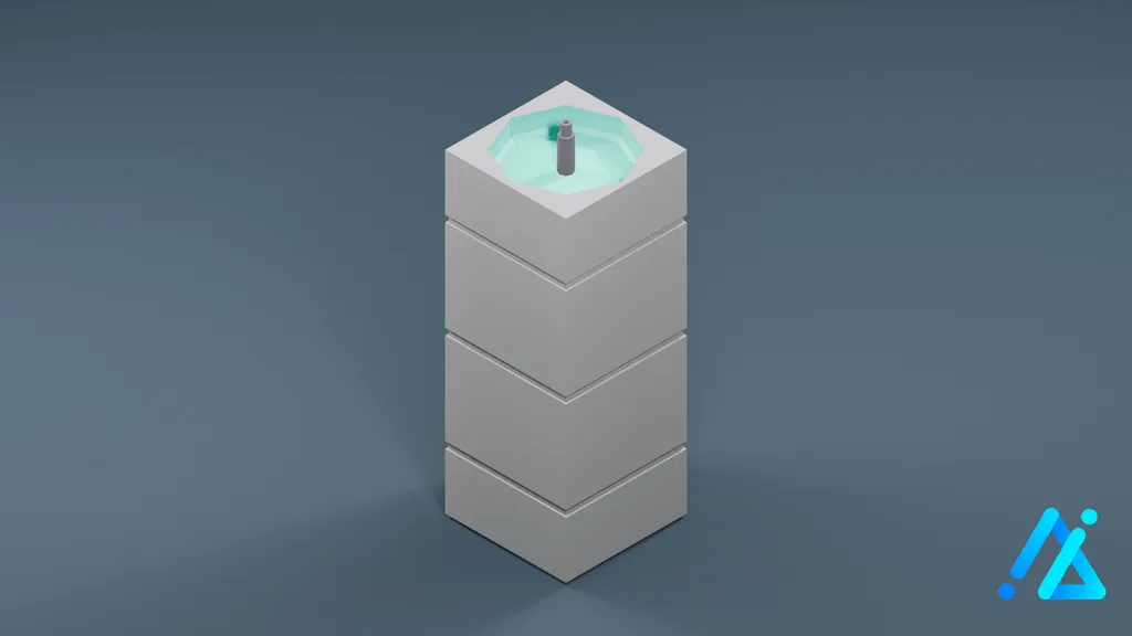 Low-Poly Public Drinking Fountain — 3D model preview