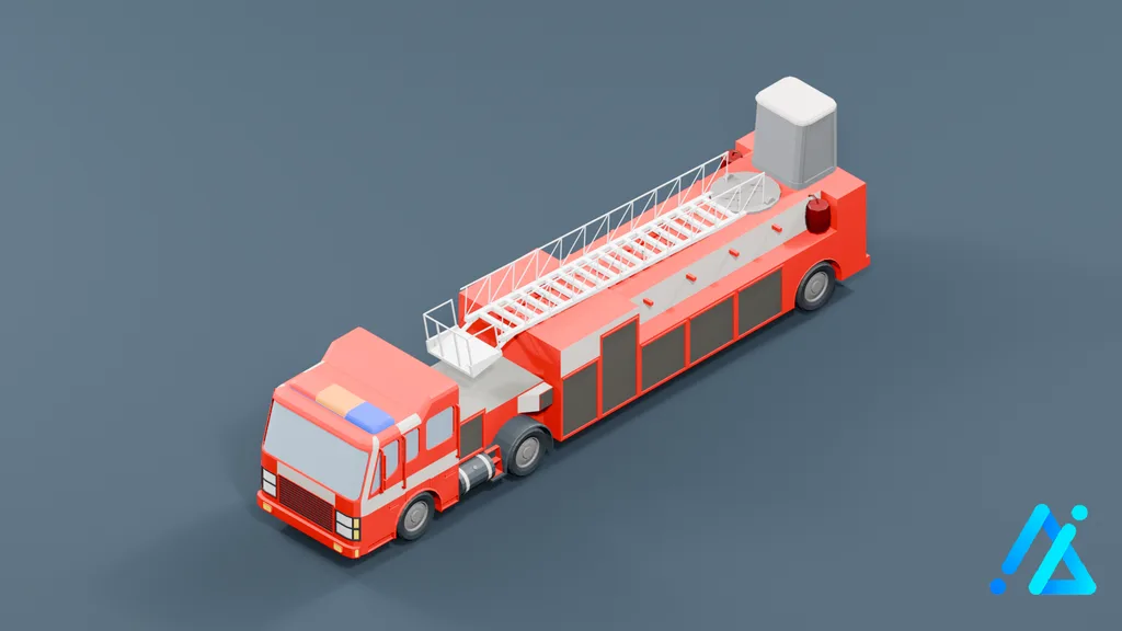 Low-Poly Red Fire Engine — 3D model preview