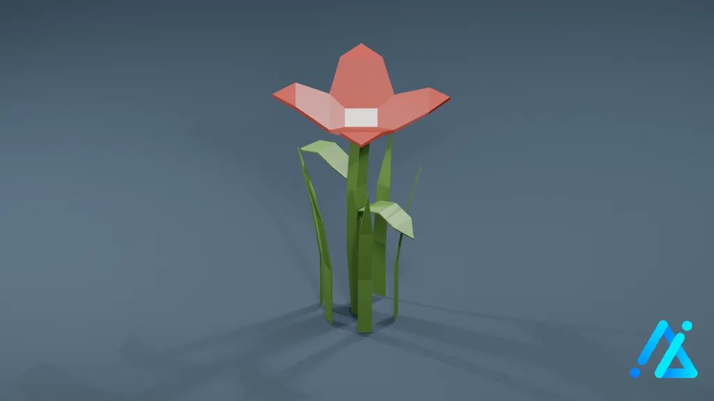 Low-Poly Tall Red Flower 01 — 3D model preview