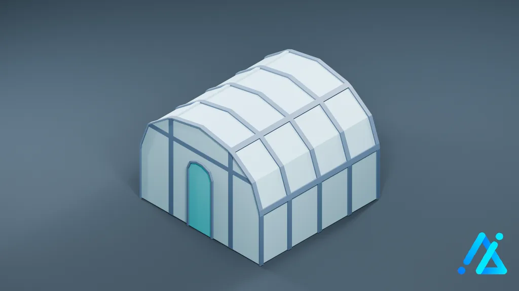Low-Poly Glazed Greenhouse — 3D model preview