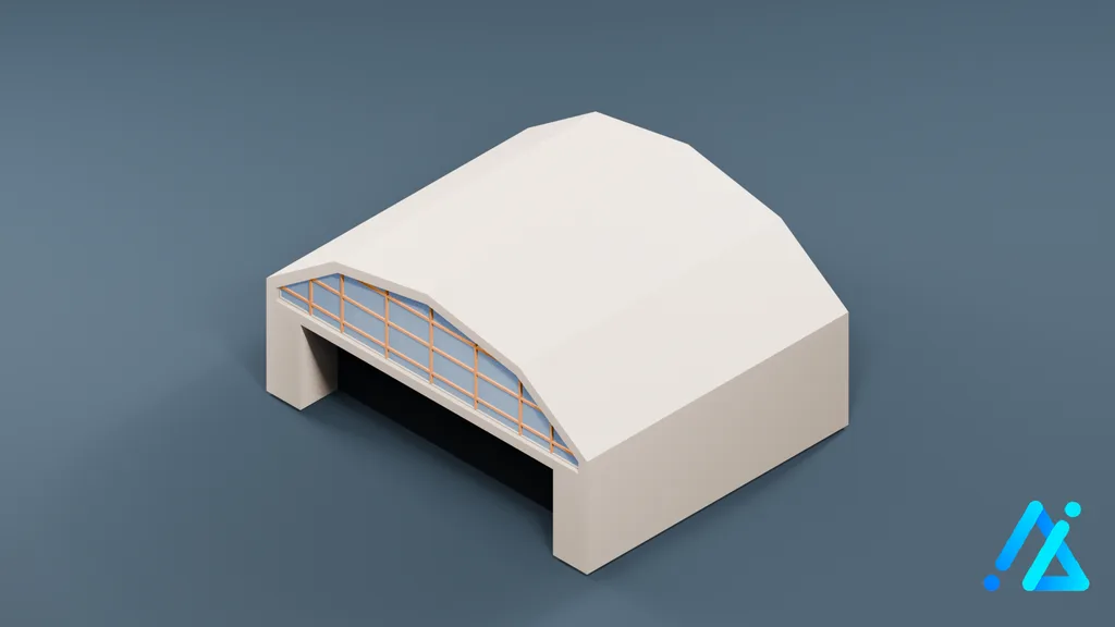 Low-Poly Hangar Building 02 — 3D model preview