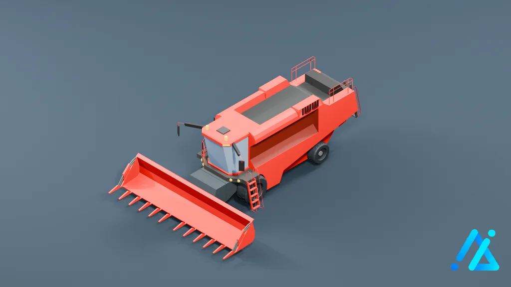 Low-Poly Red Combine Harvester — 3D model preview