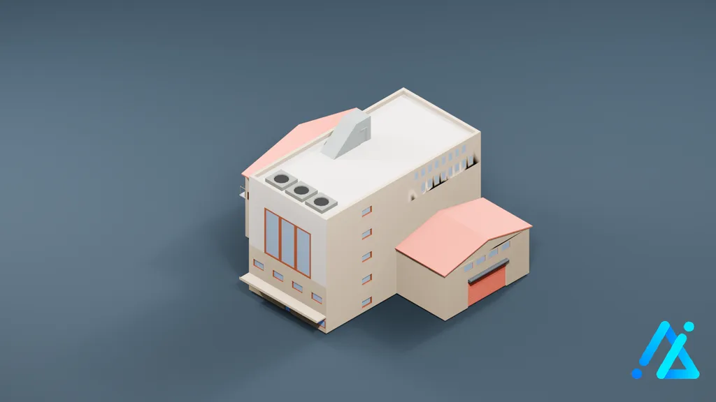 Low-Poly Infrastructure Building 011 — 3D model preview