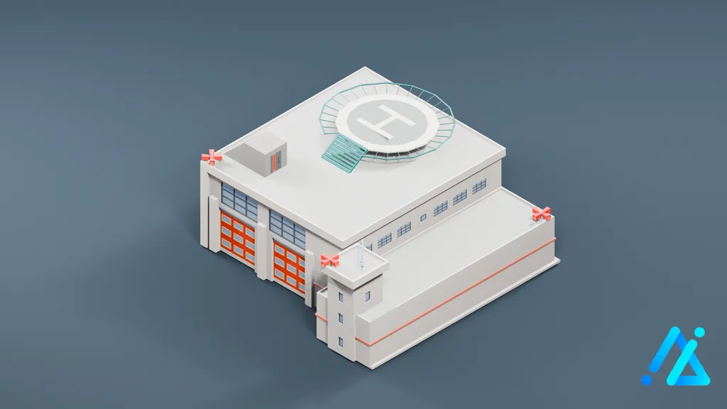 Low-Poly Infrastructure Building 014 — 3D model preview
