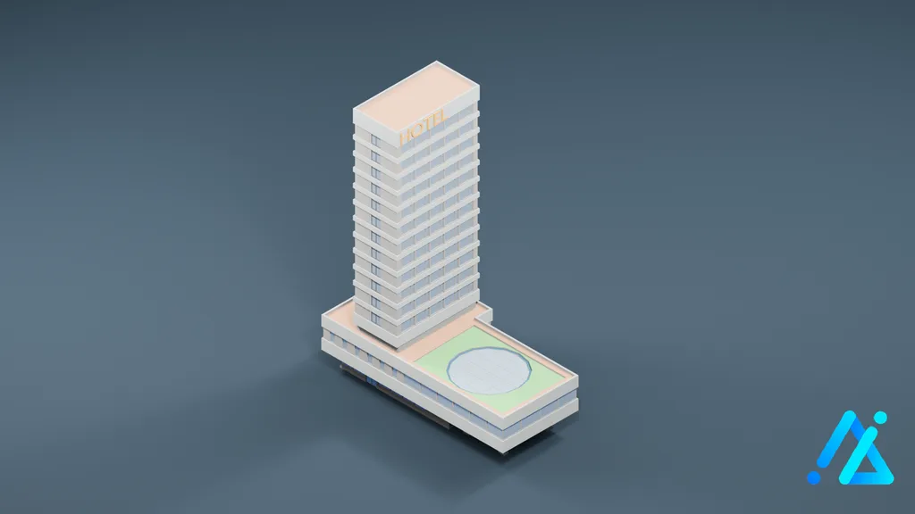 Low-Poly Infrastructure Building 03 — 3D model preview