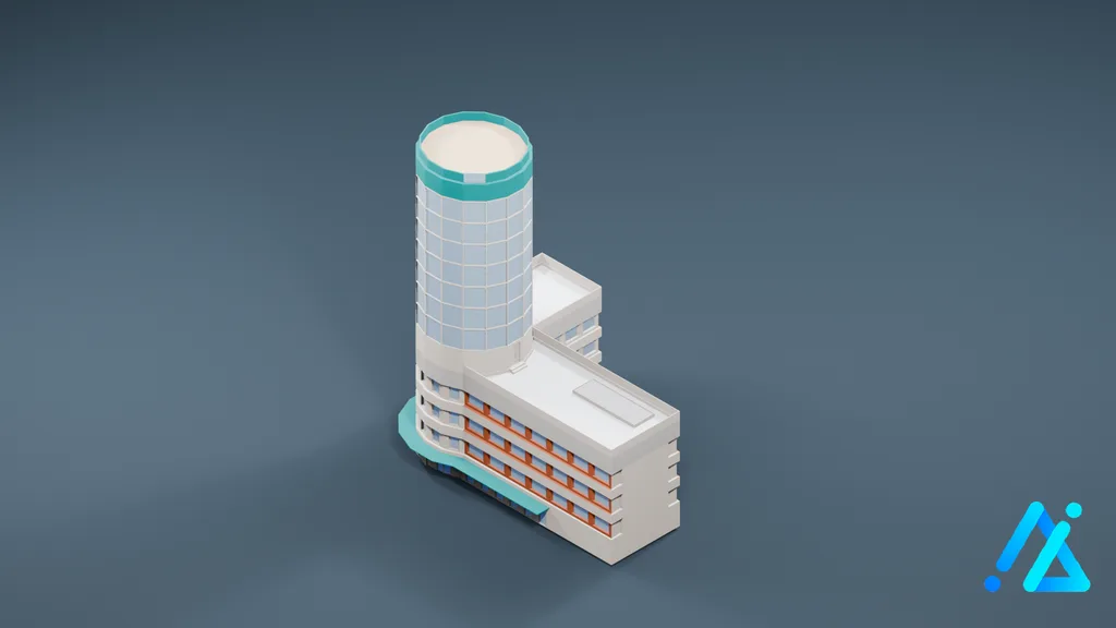 Low-Poly Infrastructure Building 04 — 3D model preview