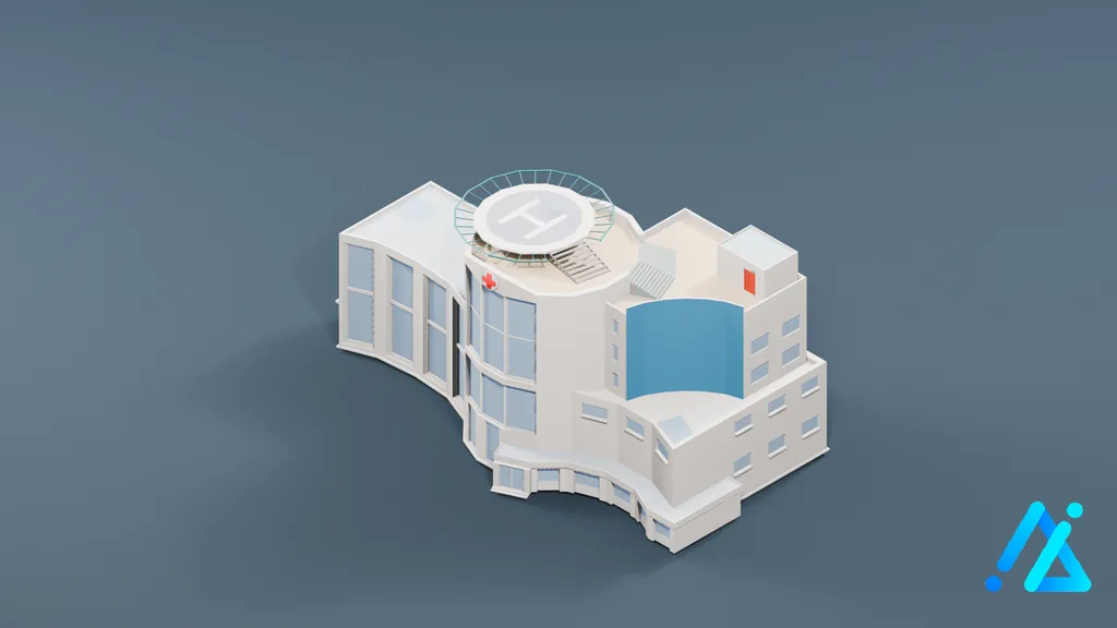 Low-Poly Infrastructure Building 07 — 3D model preview