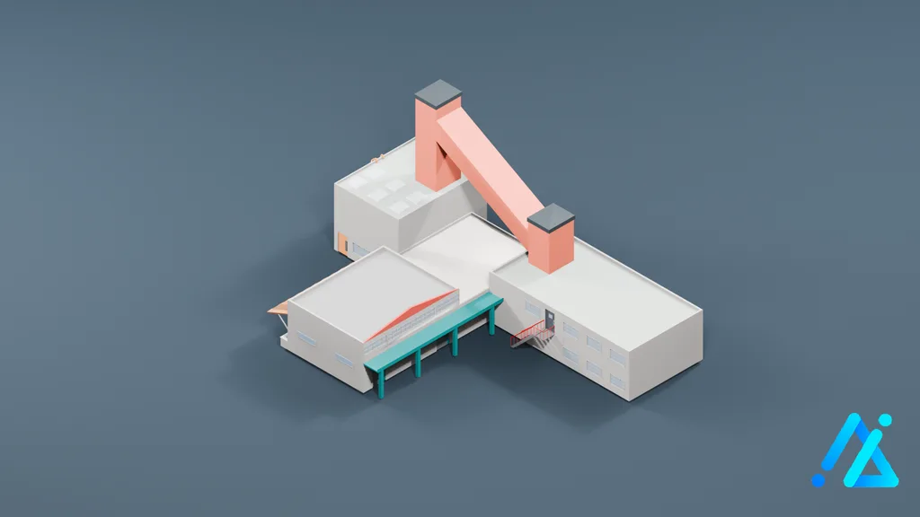 Low-Poly Infrastructure Building 09 — 3D model preview