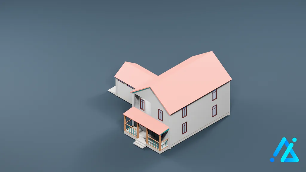 Low-Poly Suburban House 02 — 3D model preview