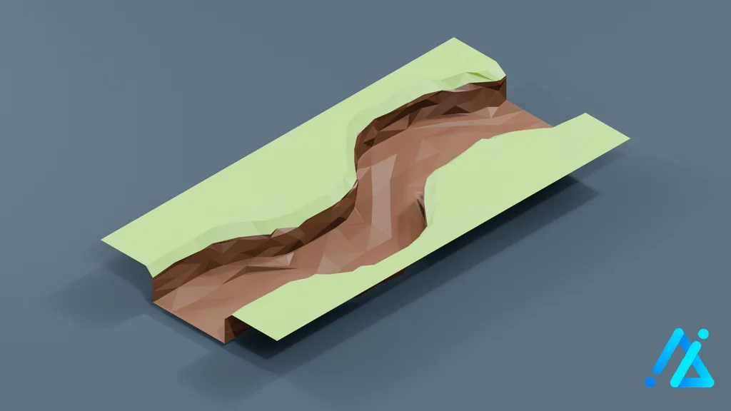 Low-Poly River Terrain Piece 03 — 3D model preview