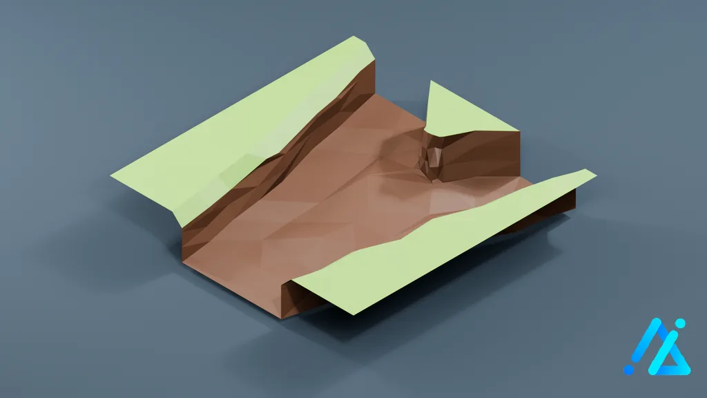 Low-Poly River Terrain Piece 04 — 3D model preview