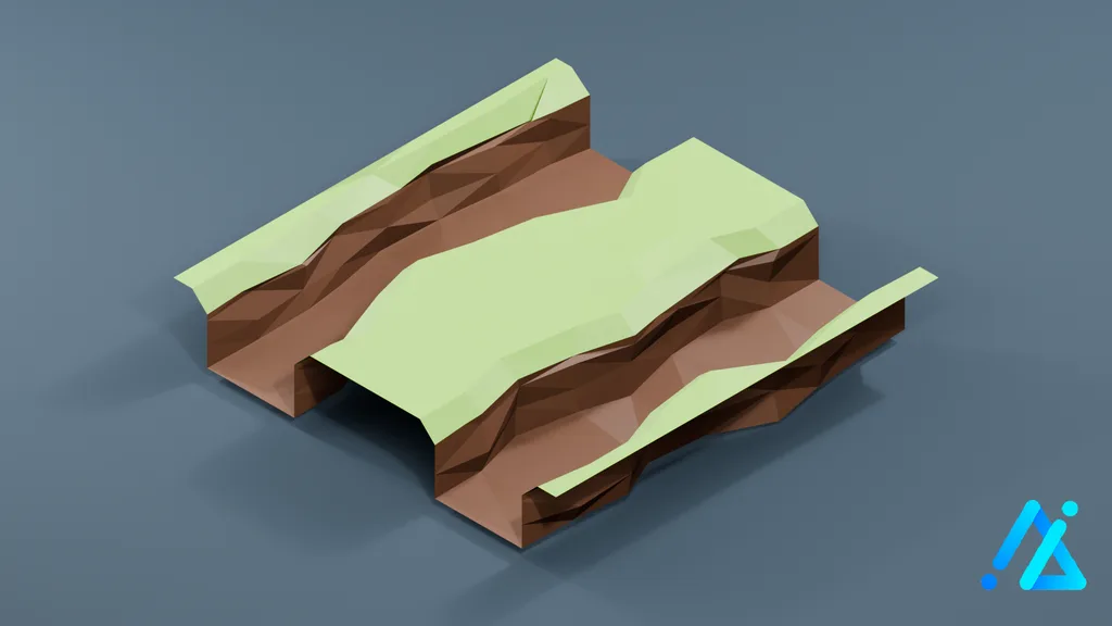 Low-Poly River Terrain Piece 05 — 3D model preview