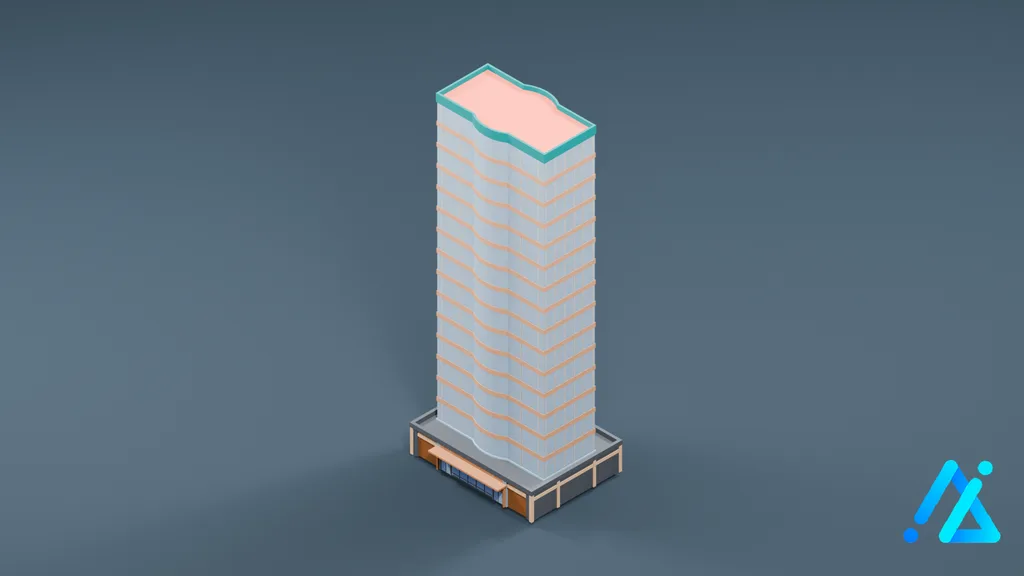 Low-Poly Skyscraper Building 02 — 3D model preview