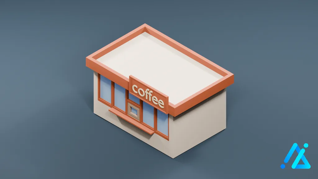 Low-Poly Street Coffee Shop — 3D model preview