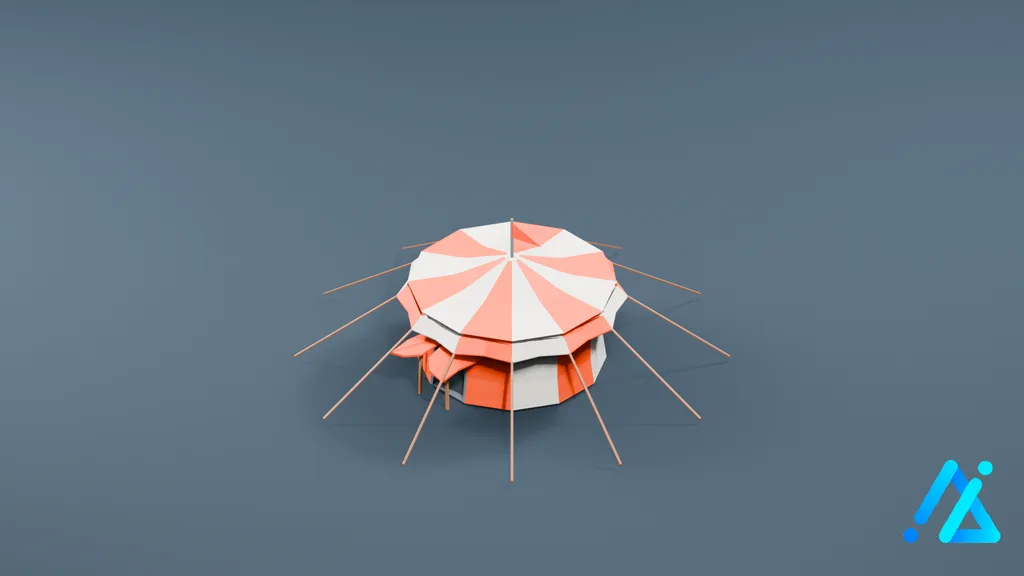 Low-Poly Striped Circus Tent 01 — 3D model preview