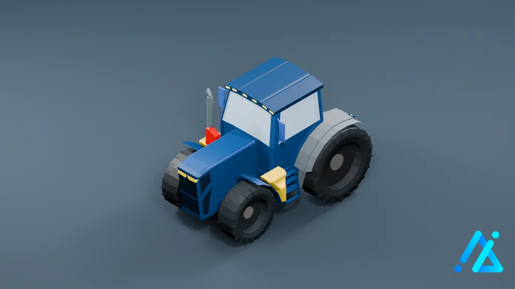 Low-Poly Blue Farm Tractor — 3D model preview