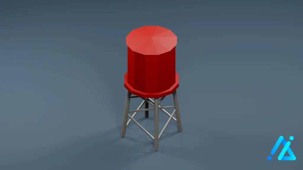 Low-Poly Red Water Tower 01 — 3D model preview