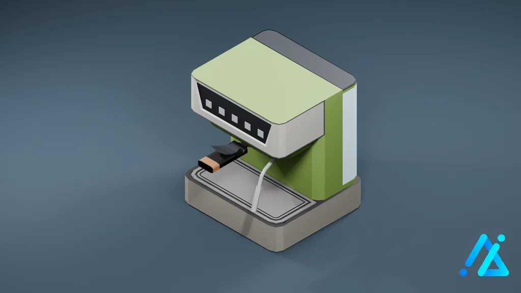 Low-Poly Espresso Machine 01 — Green — 3D model preview