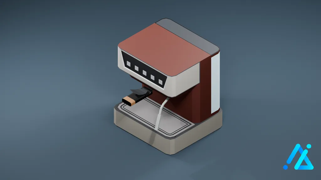 Low-Poly Espresso Machine 01 — Red — 3D model preview