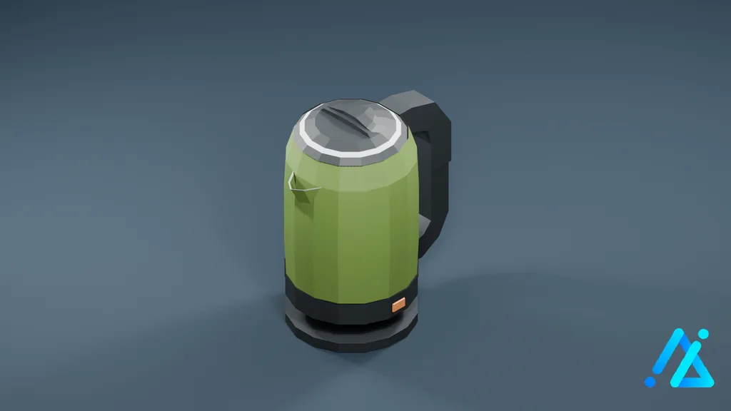Low-Poly Electric Kettle 01 — Green — 3D model preview