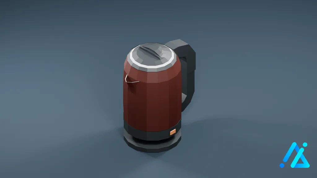 Low-Poly Electric Kettle 01 — Red — 3D model preview
