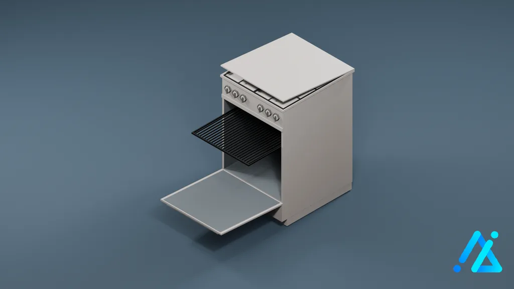 Low-Poly Freestanding Kitchen Stove 01 — Silver — 3D model preview