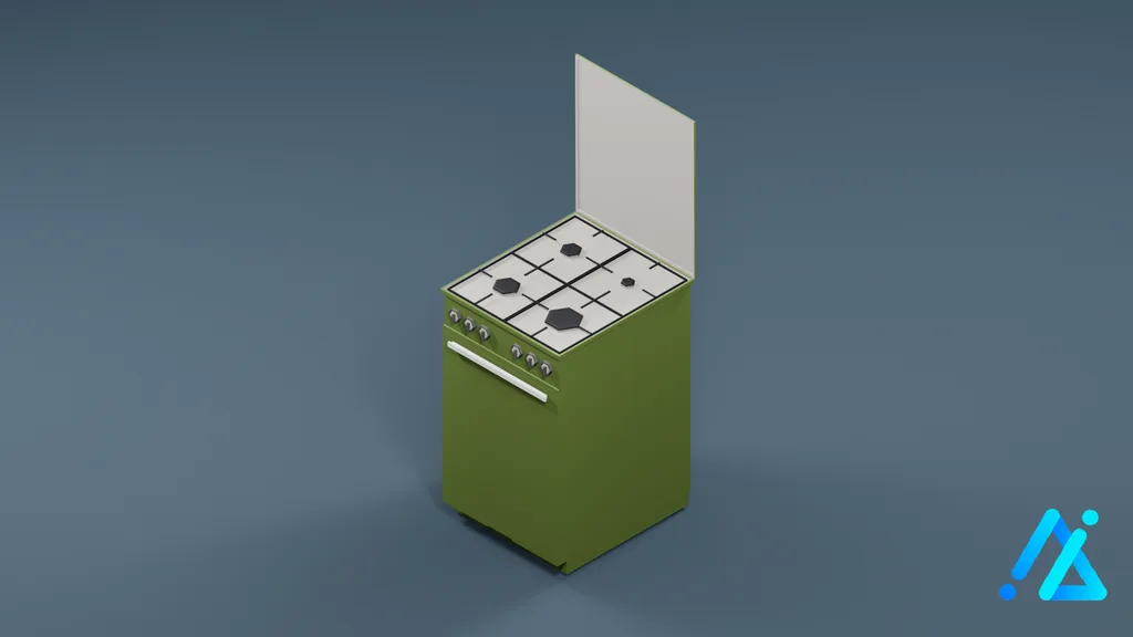 Low-Poly Freestanding Kitchen Stove 01 — Green — 3D model preview