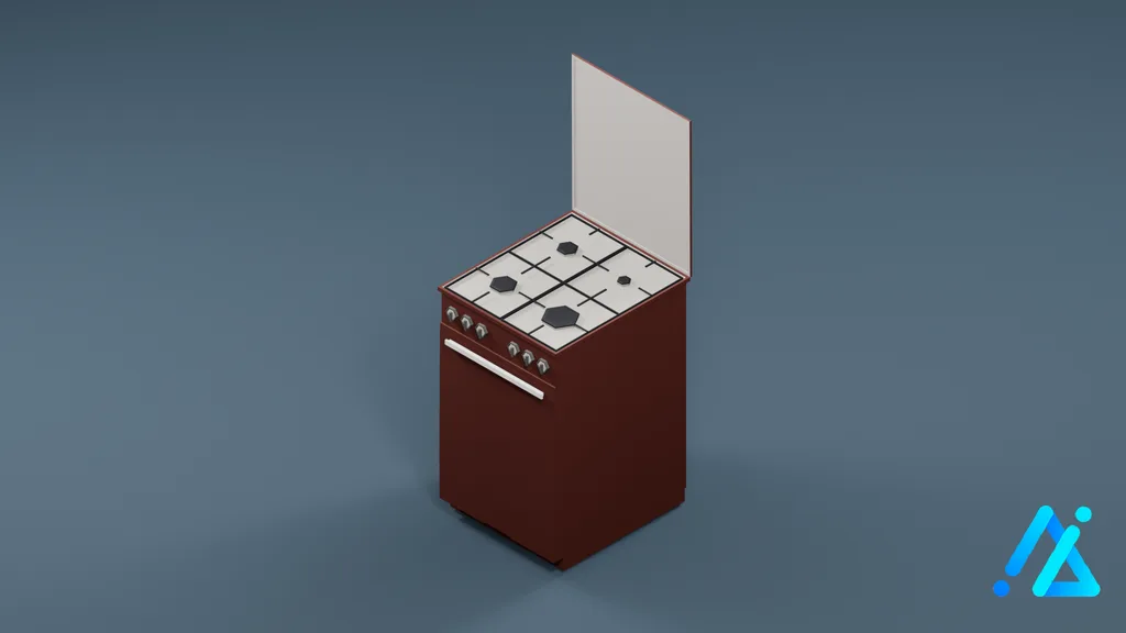 Low-Poly Freestanding Kitchen Stove 01 — Red — 3D model preview