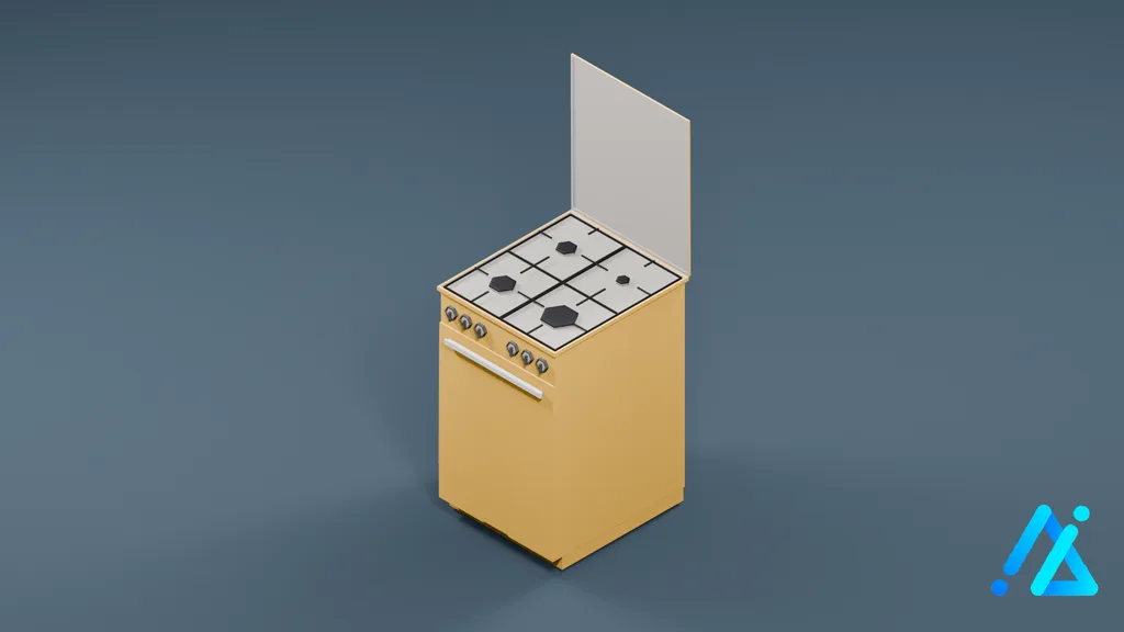 Low-Poly Freestanding Kitchen Stove 01 — Cream — 3D model preview