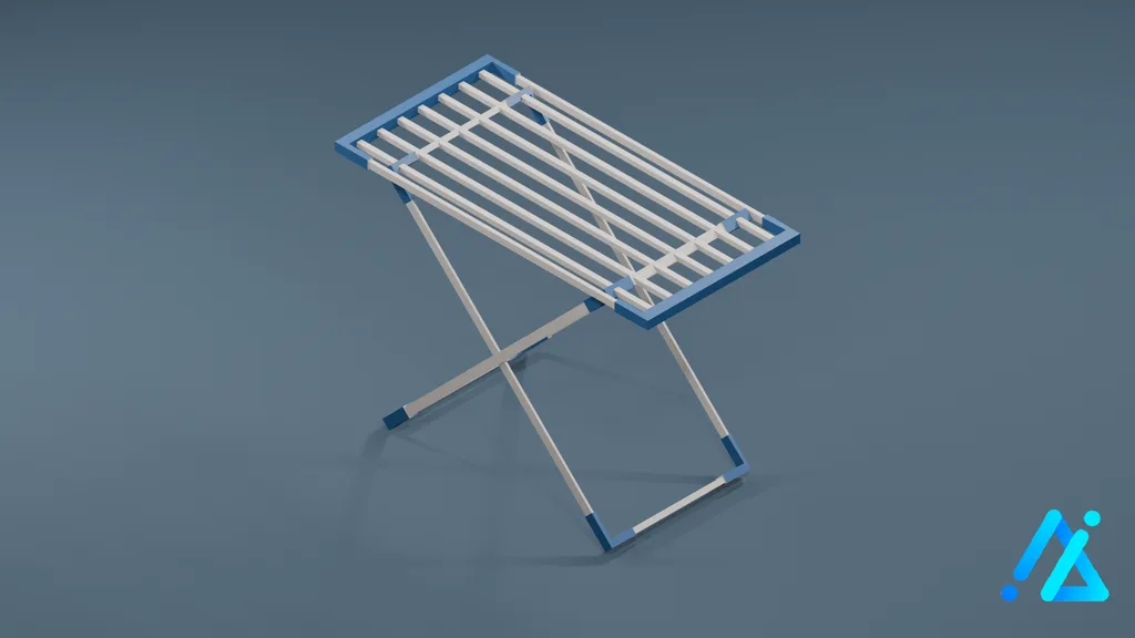 Low-Poly Folding Drying Rack 01 — Blue — 3D model preview