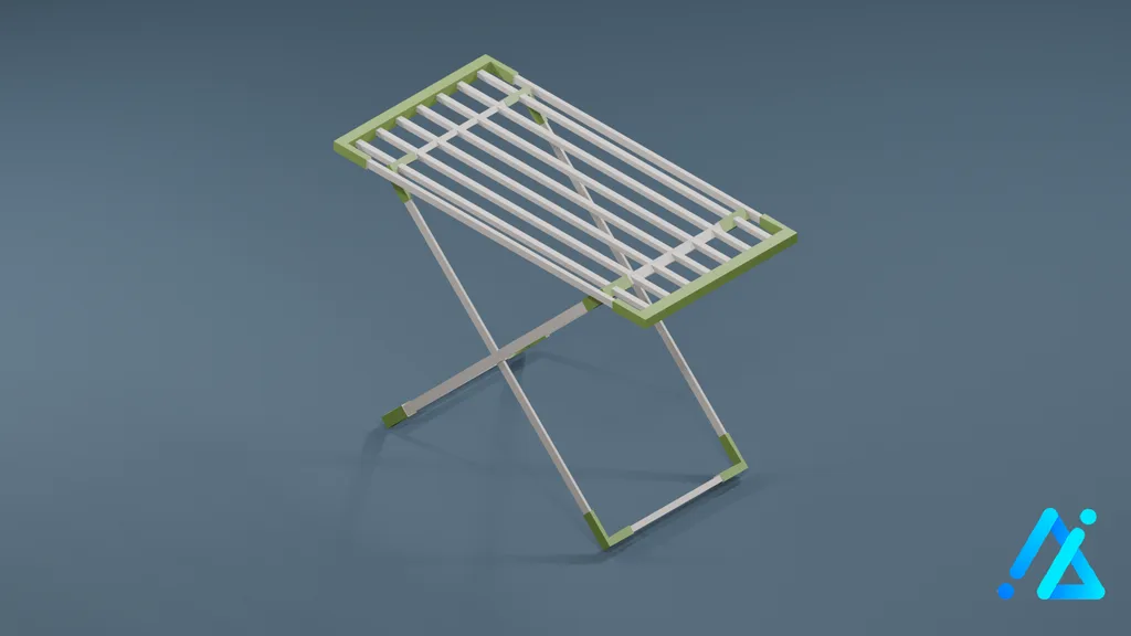 Low-Poly Folding Drying Rack 01 — Green — 3D model preview
