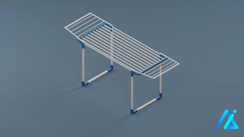 Low-Poly Wide Drying Rack 02 — Blue — 3D model preview