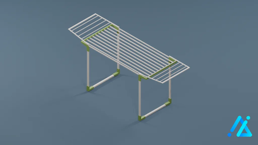 Low-Poly Wide Drying Rack 02 — Green — 3D model preview