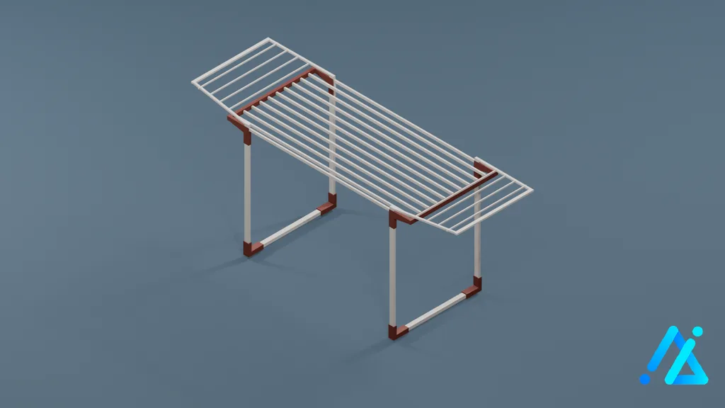 Low-Poly Wide Drying Rack 02 — Red — 3D model preview