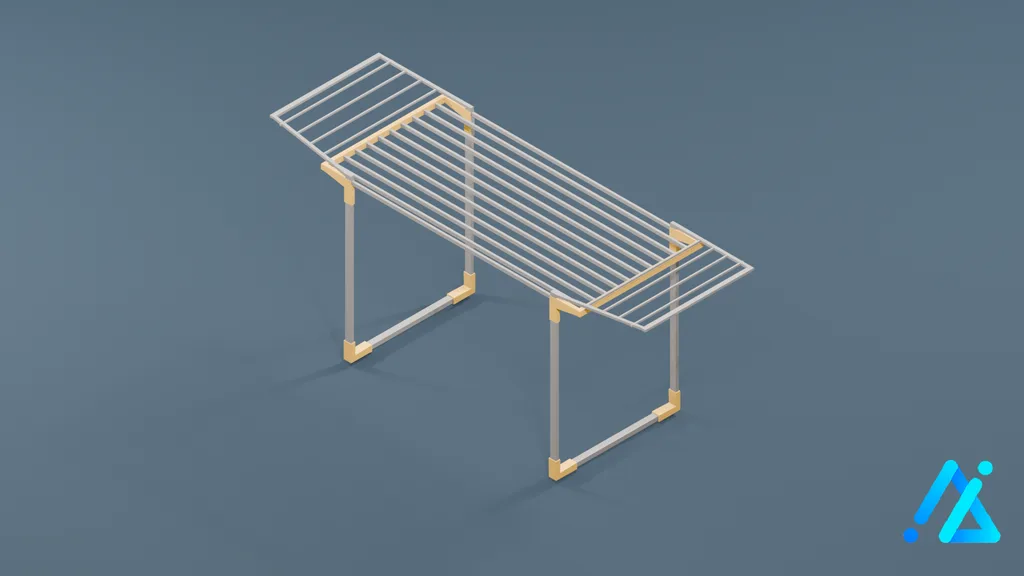 Low-Poly Wide Drying Rack 02 — Cream — 3D model preview