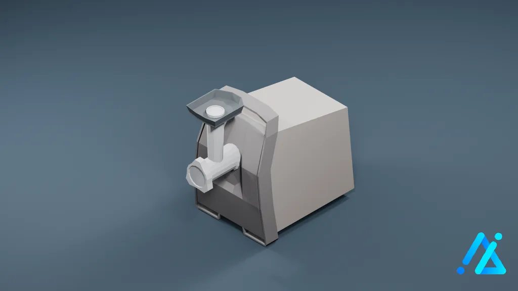 Low-Poly Electric Meat Grinder 01 — Silver — 3D model preview