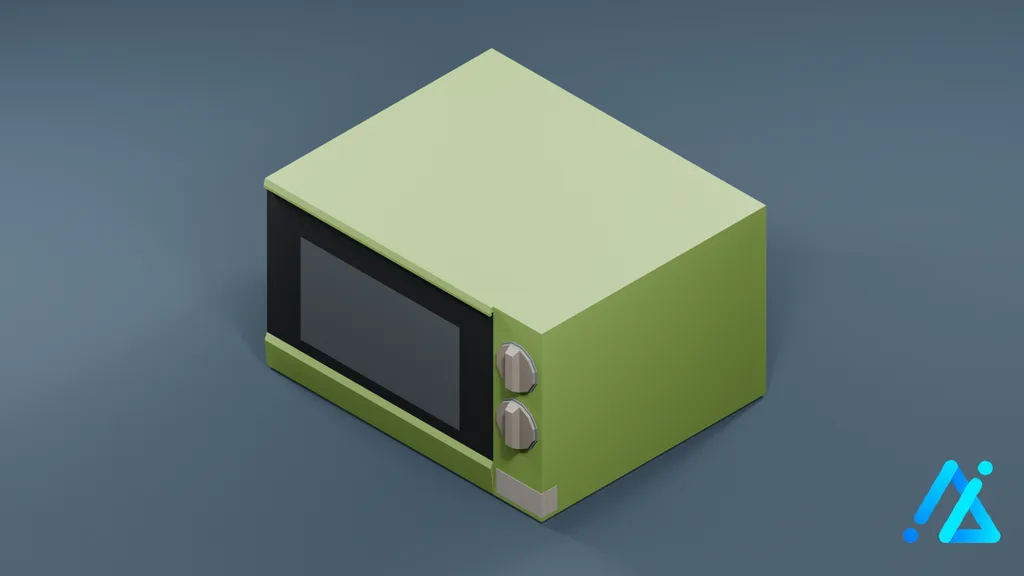 Low-Poly Microwave Oven 01 — Green — 3D model preview