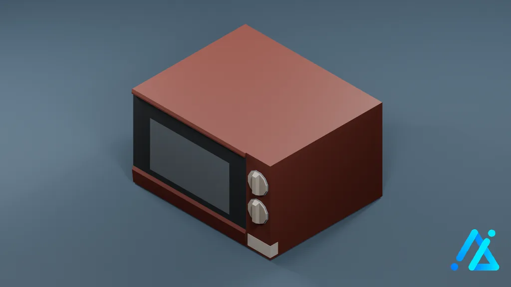 Low-Poly Microwave Oven 01 — Red — 3D model preview