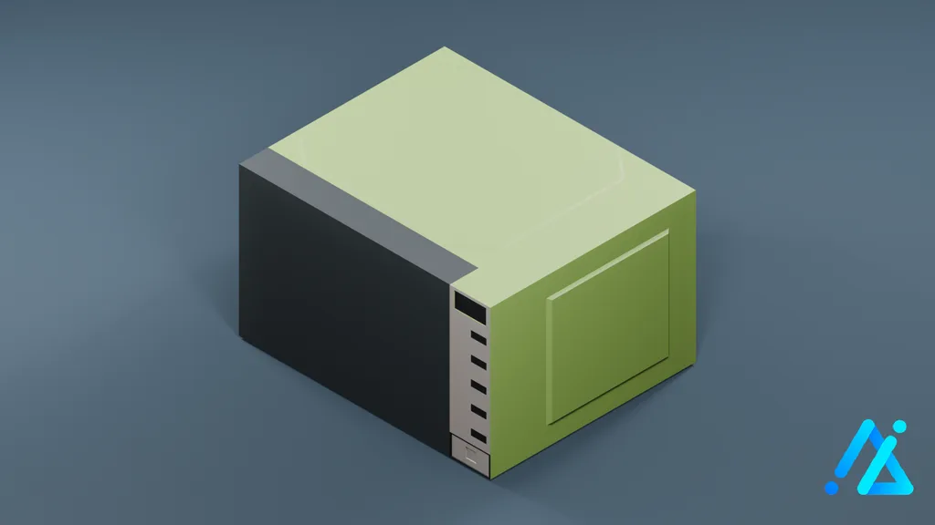 Low-Poly Modern Microwave Oven 01 — Green — 3D model preview