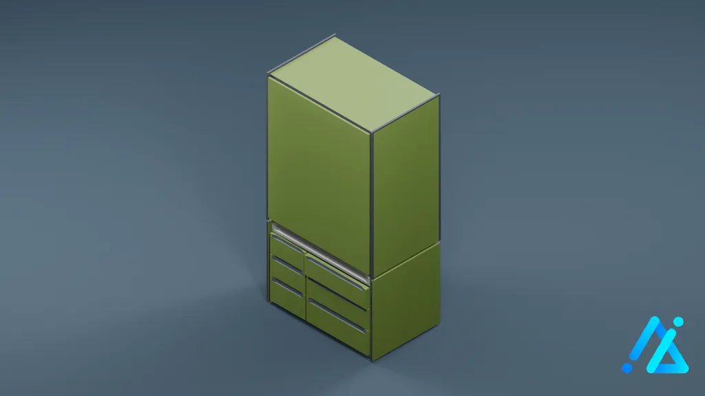 Low-Poly Modern Refrigerator 01 — Green — 3D model preview
