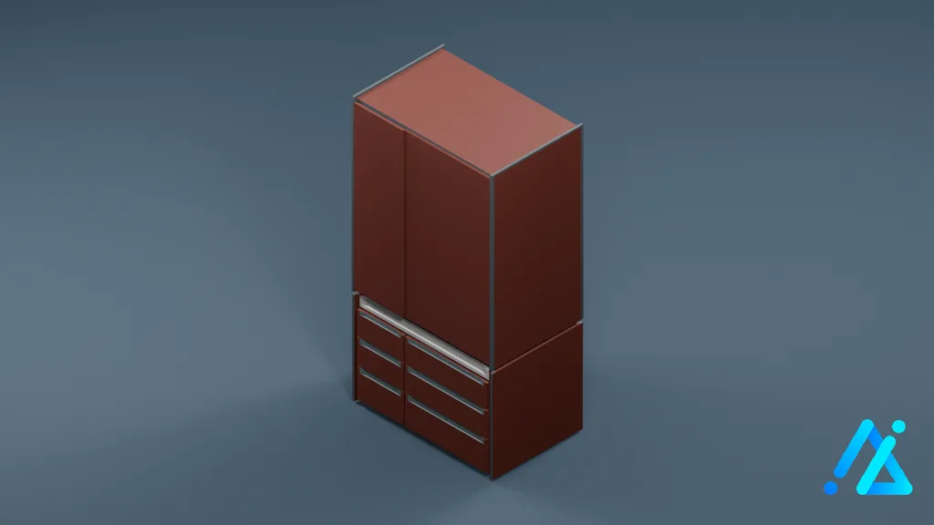 Low-Poly Modern Refrigerator 01 — Red — 3D model preview